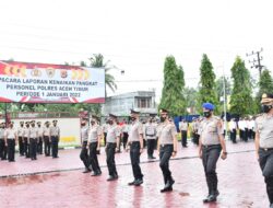 Kapolres Aceh Timur Pimpin Korps Raport Kenaikan Pangkat 46 Personel